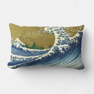 Big Wave (Blue and Guld Japansk Art, Hokusai) Lumbarkudde