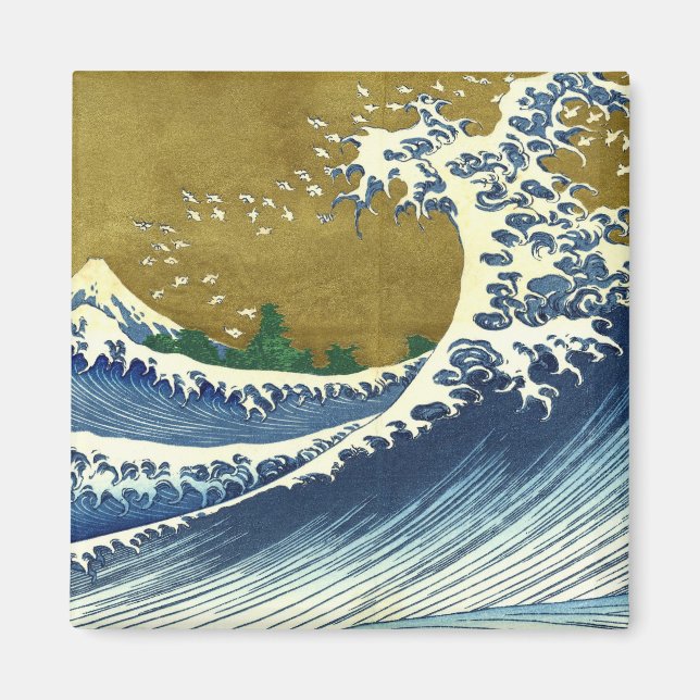 Big Wave (Blue and Guld Japansk Art, Hokusai) Magnet (Framsidan)