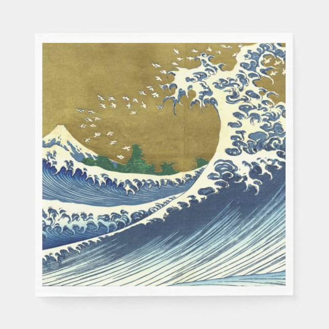 Big Wave (Blue and Guld Japansk Art, Hokusai) Pappersservett (Framsidan)