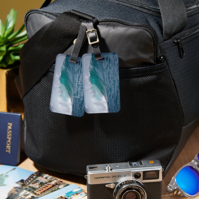 Big Wave Blue Ocean Namn Bagagebricka (Fram & Baksida)