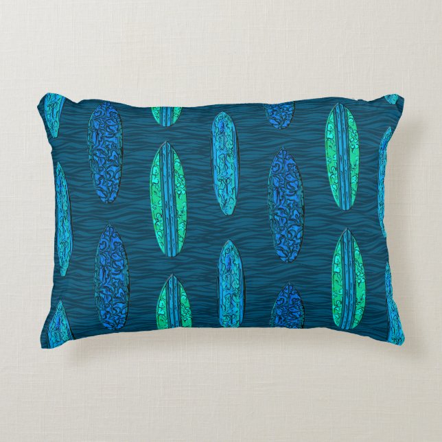 Big Wave Hawaiian Surfboard Prydnadskudde (Framsidan)