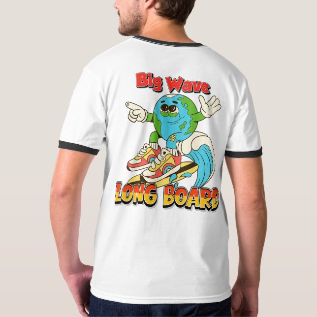 Big Wave Long Board Surfing T-shirt  (Hel baksida)