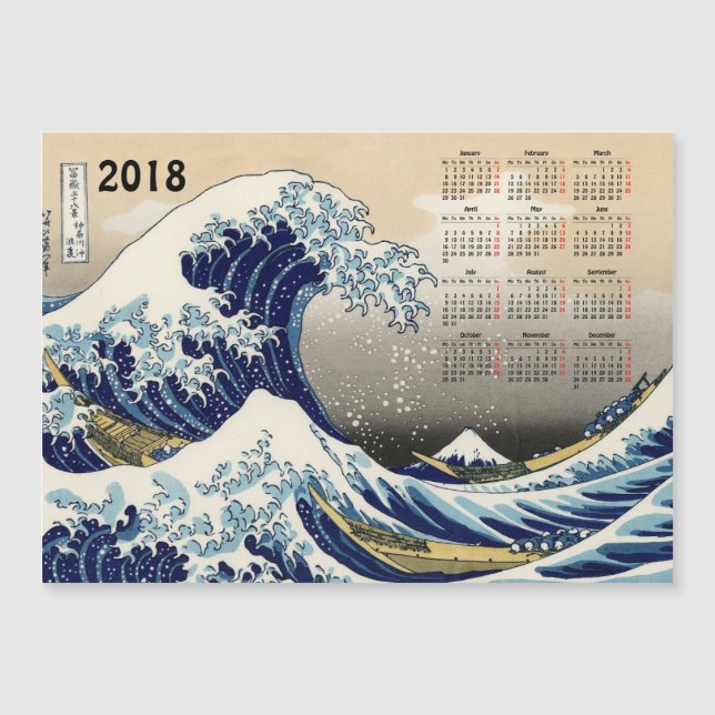 Big Wave off Kanagawa 2018-kalendermagnetkort (Framsida)