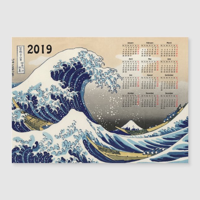 Big Wave off Kanagawa 2019-kalendermagnetkort (Framsida)