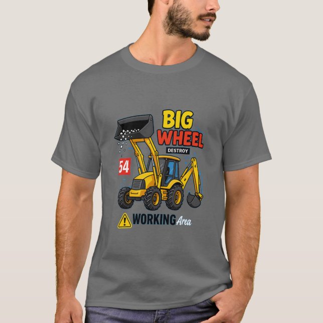 Big Wheel Construction Lastbil Graphic. T Shirt (Framsida)