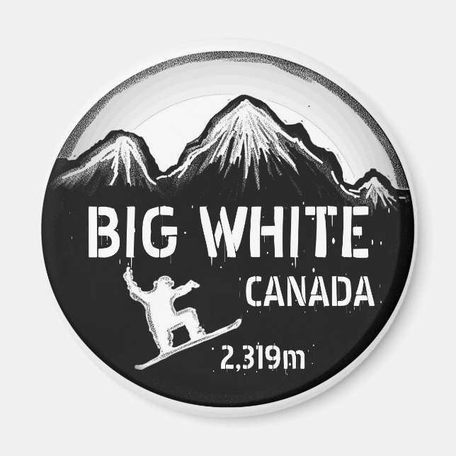 Big White Canada white snowboard art magnet (Framsidan)