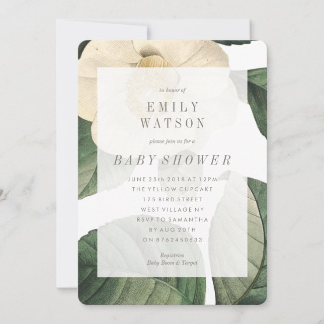 Big White Grönt Flower Baby Shower-inbjudan Inbjudningar (Framsida)