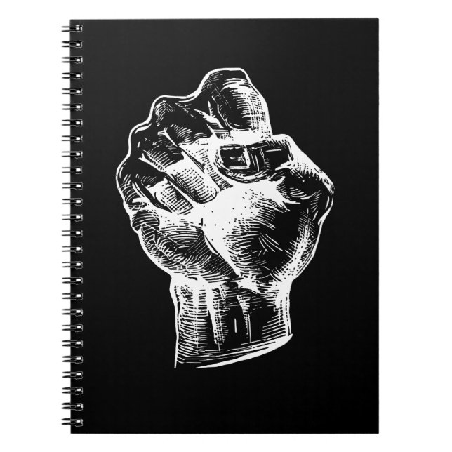 Big White Linocut-style Fist Illustration Anteckningsbok (Framsidan)