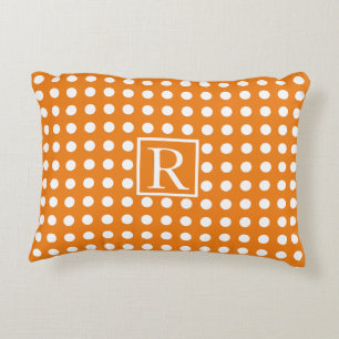 Big White Polka dots Orange Monogram Initialer Coo Prydnadskudde