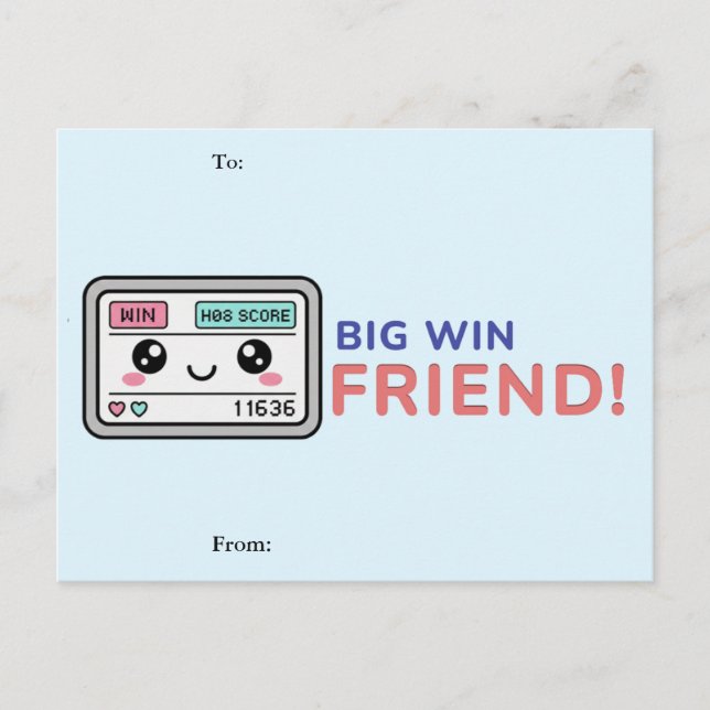 Big Win, Friend! Gaming Classroom Valentine Card Helg Vykort (Framsida)