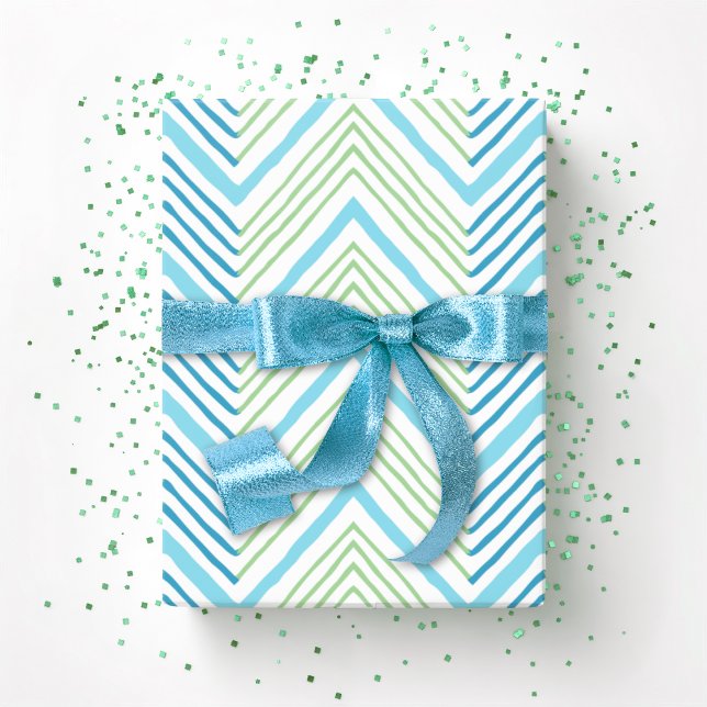 Big Zag Chevron in Green and Aqua Presentpapper (Skapare uppladdad)