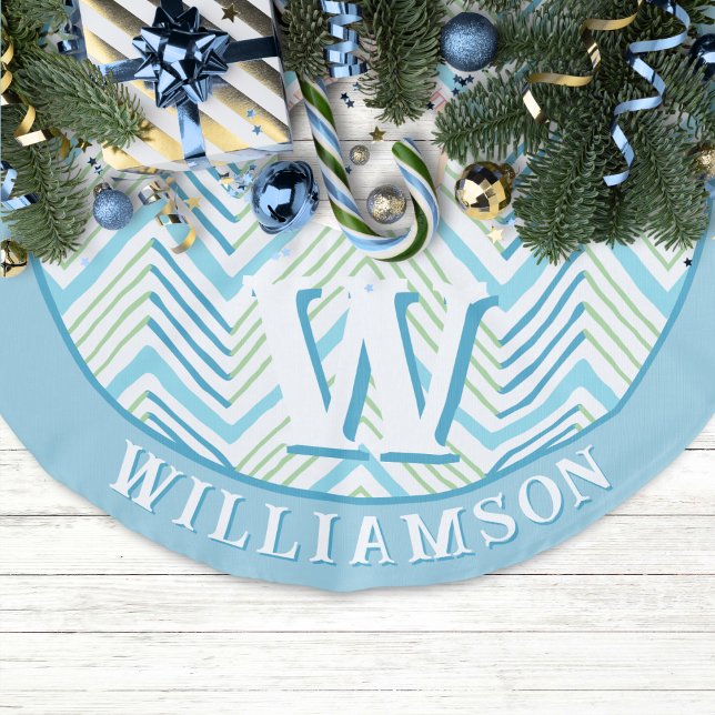 Big Zag Chevron in Green + Aqua Personalized Julgransmatta Fusklinne (Skapare uppladdad)