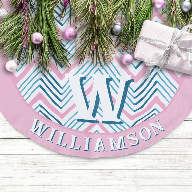 Big Zag Chevron in Pink + Aqua Personalized Julgransmatta Fusklinne (Skapare uppladdad)