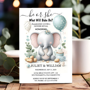 Big Zoo Baby White Elephant Birth Gender Reveal Inbjudningar