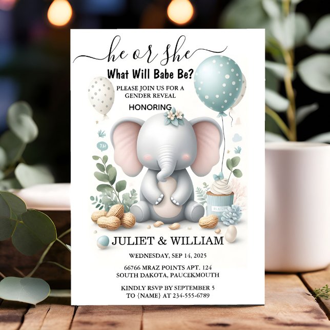 Big Zoo Baby White Elephant Birth Gender Reveal Inbjudningar (Skapare uppladdad)