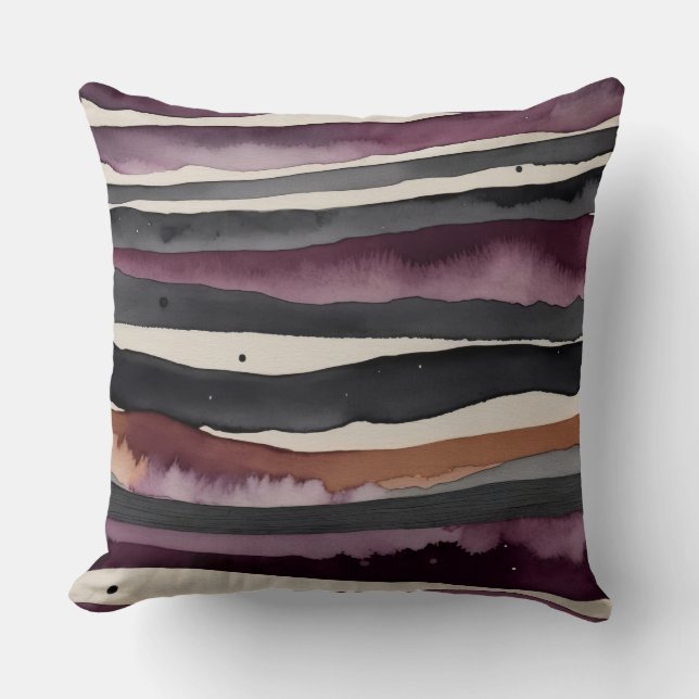 Bige Rust lila and Charcol abstrakt rand Kudde (Framsida)