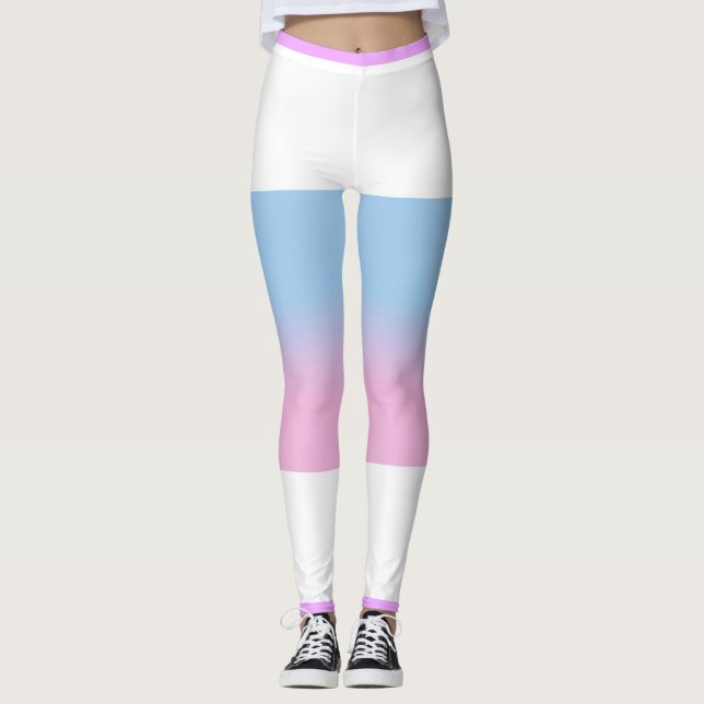 Bigender Flagga Rosa Blue White Stripe LGBT Leggings (Framsida)