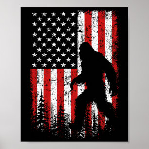 Bigfoot 4:e juli Amerikanska Flagga Patriotic Red Poster