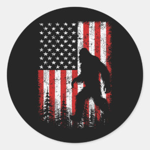 Bigfoot 4:e juli Amerikanska Flagga Patriotic Red Runt Klistermärke