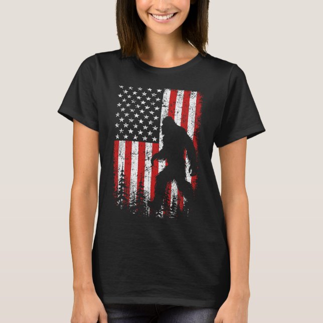 Bigfoot 4:e juli Amerikanska Flagga Patriotic Red  T Shirt (Framsida)