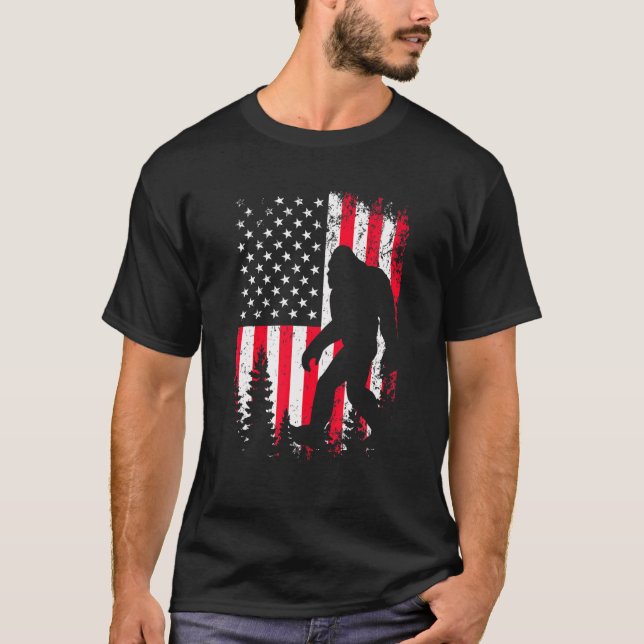 Bigfoot 4:e juli amerikanska Flagga T Shirt (Framsida)