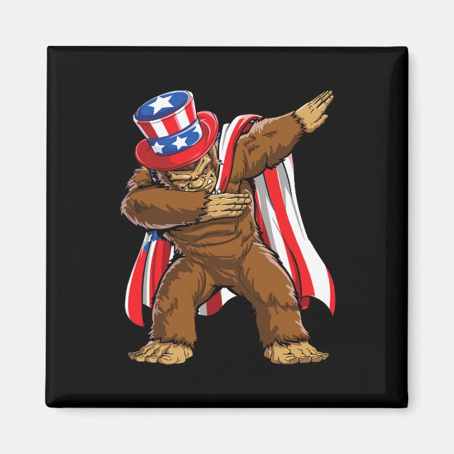 Bigfoot 4:e Juli Sasquatch Amerikansk Flagga  Magnet (Framsidan)