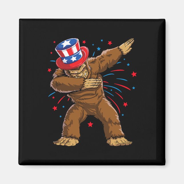 Bigfoot 4:e Juli Tröjor Sasquatch Amerikansk Flagg Magnet (Framsidan)