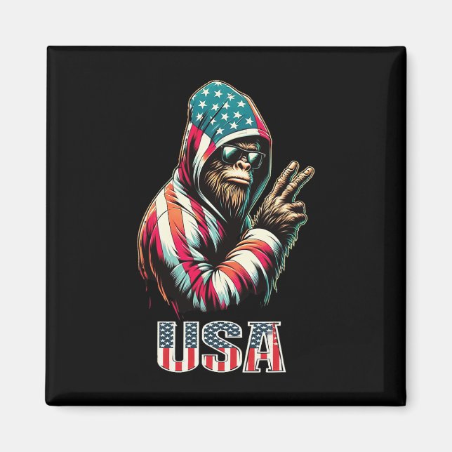 Bigfoot 4:e juli USA Patriotic Sasquatch Tonåringa Magnet (Framsidan)