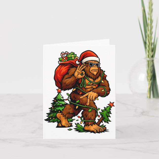 Bigfoot 67 Christmas Tree Lights Xmas Men Sasquatc Kort (Framsida)