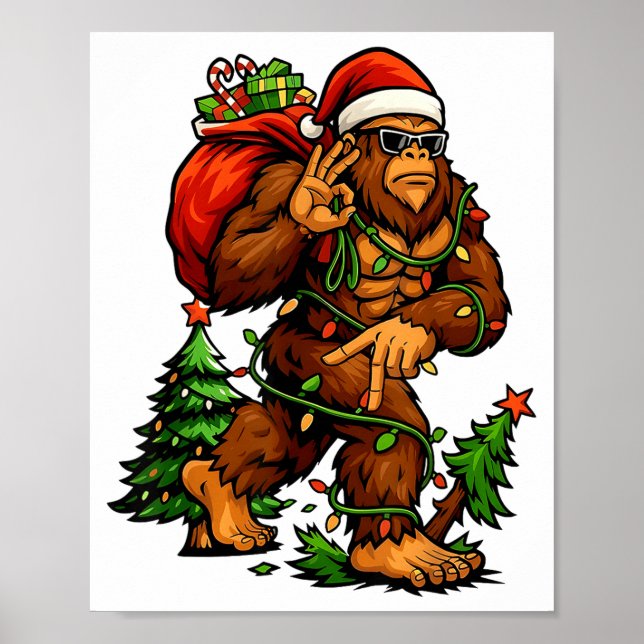 Bigfoot 67 Christmas Tree Lights Xmas Men Sasquatc Poster (Framsidan)