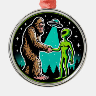 Bigfoot Alien Alliance - Funny Scifi Cryptid Julgransprydnad Metall