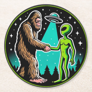 Bigfoot Alien Alliance - Funny Scifi Cryptid Underlägg Papper Rund