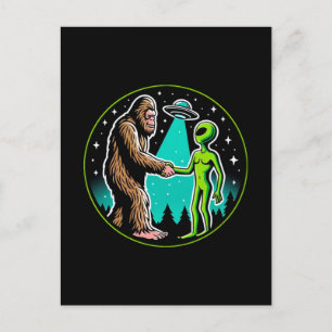 Bigfoot Alien Allians - Rolig Sci-Fi Kryptid Vykort