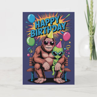 Bigfoot Alien Birthday Card Funny Cryptid UFO  Kort