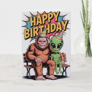 Bigfoot Alien Birthday Card  Funny Cryptid UFO Kort