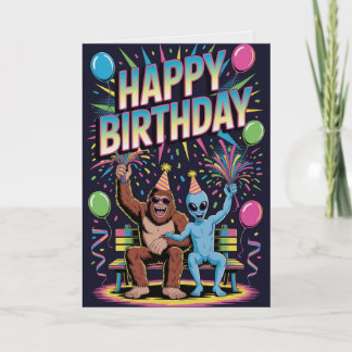 Bigfoot Alien Birthday Card Funny Cryptid UFO  Kort