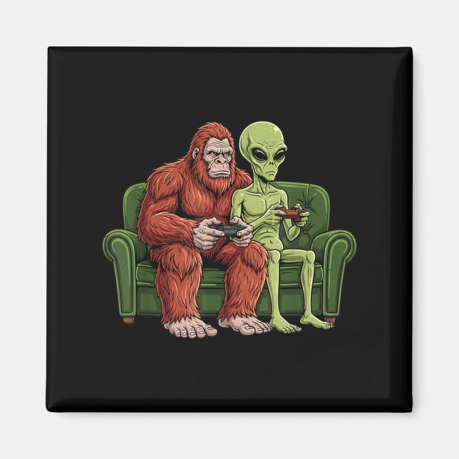 Bigfoot Alien Dataspel Gaming Sasquatch Ufo Män Magnet (Framsidan)
