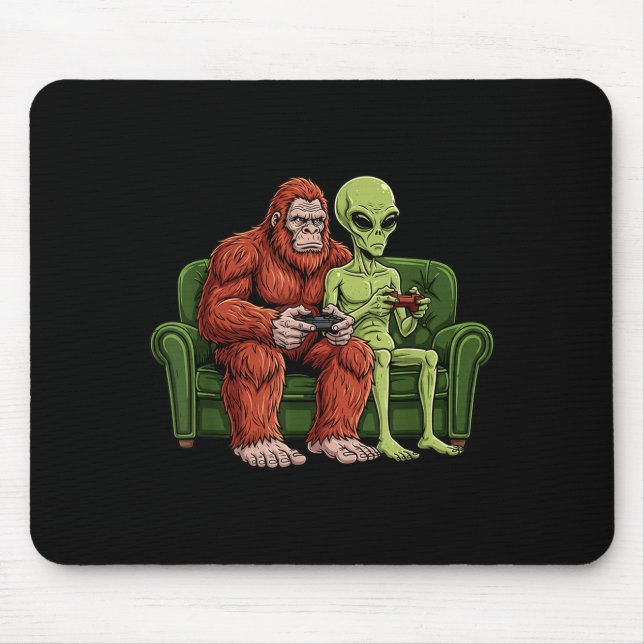 Bigfoot Alien Dataspel Gaming Sasquatch Ufo Män Musmatta (Framsidan)