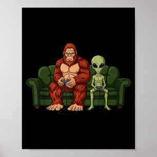 Bigfoot Alien Dataspel Gaming Sasquatch Ufo Män Poster