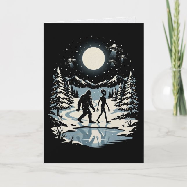 Bigfoot Alien Julkort Kryptid UFO Högtid Kort (Framsida)