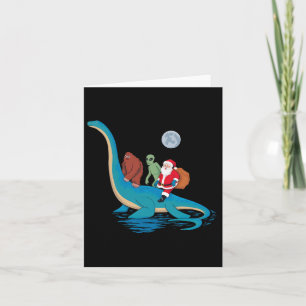 Bigfoot Alien Jultomten Riding Dinosaur Christma Kort