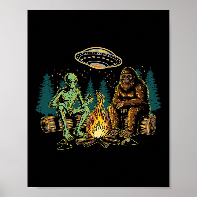 Bigfoot Alien Läggereld Camping Sasquatch Ufo Camp Poster (Framsidan)