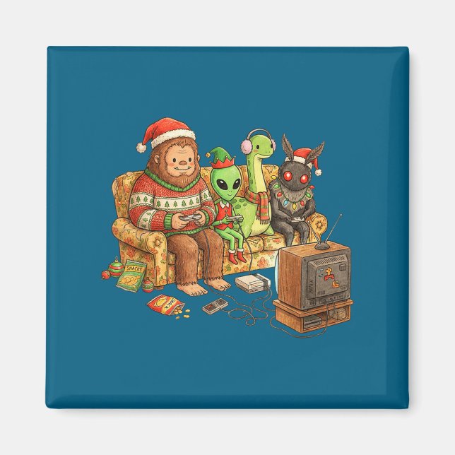 Bigfoot Alien Nessie Mothman Retro Gaming Christma Magnet (Framsidan)