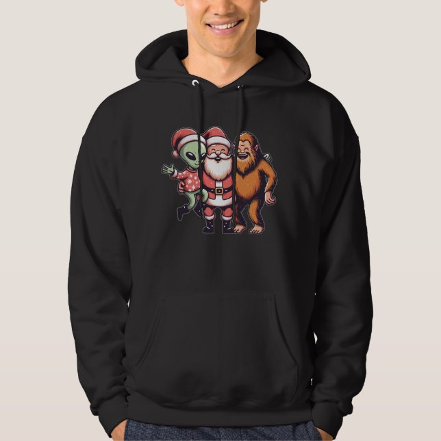 Bigfoot Alien och Jultomten Believer Cute Kristus Hoodie (Framsida)