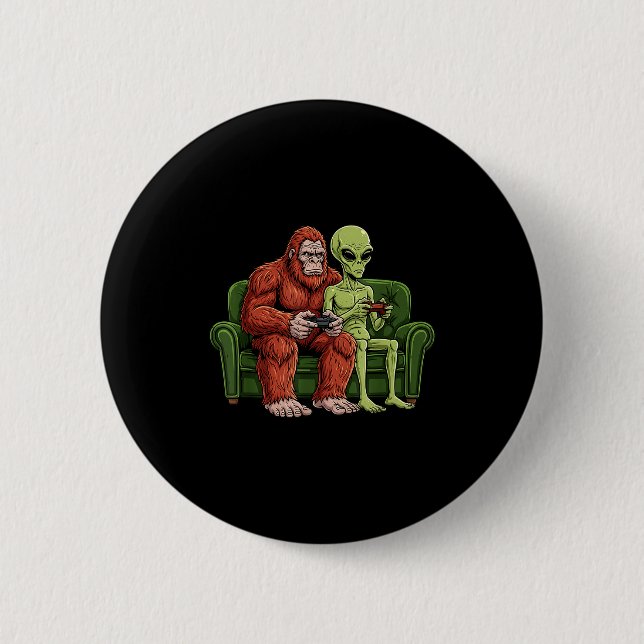 Bigfoot Alien TV-spel Gaming Sasquatch Ufo Män Knapp (Framsida)