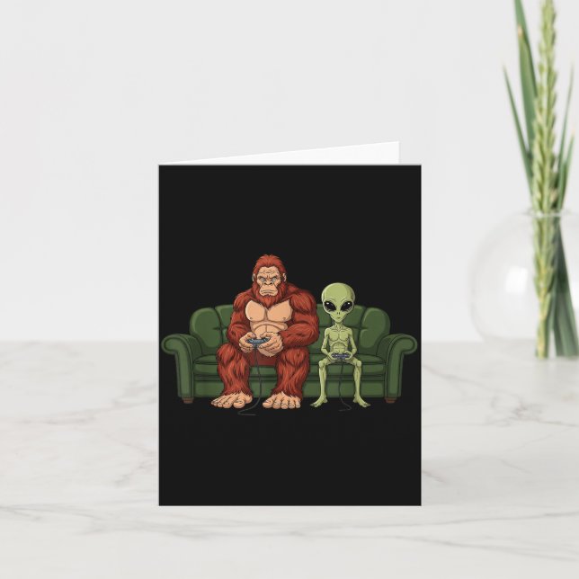 Bigfoot Alien TV-spel Gaming Sasquatch Ufo Män Kort (Framsida)