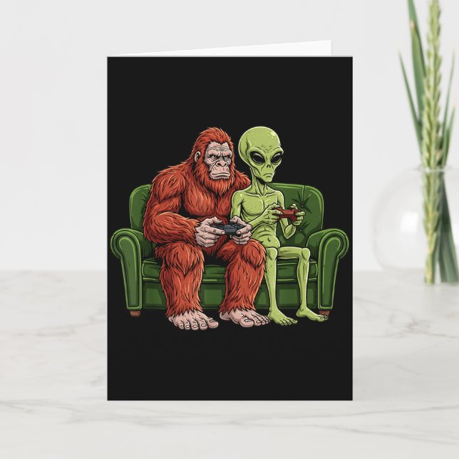 Bigfoot Alien TV-spel Gaming Sasquatch Ufo Män Kort (Framsida)