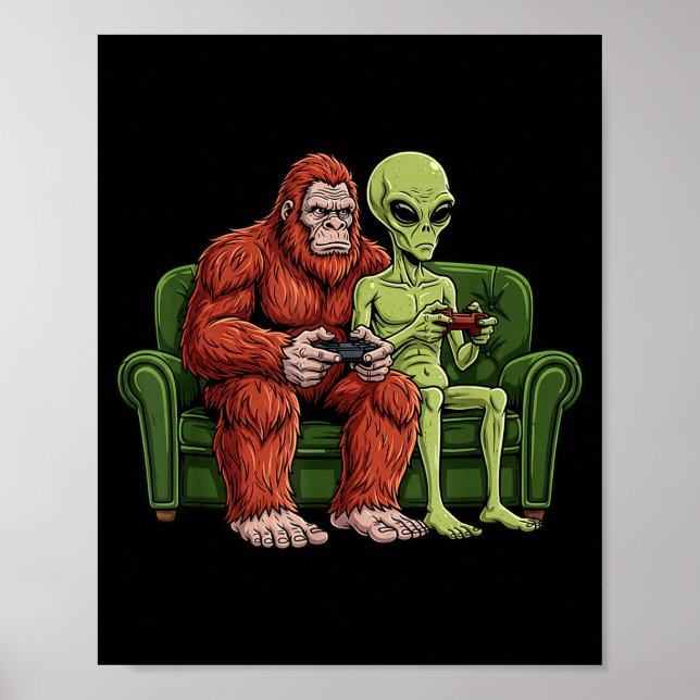 Bigfoot Alien TV-spel Gaming Sasquatch Ufo Män Poster (Framsidan)