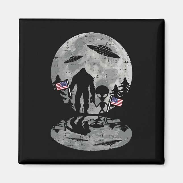 Bigfoot Alien Ufo Funny Patriotic Women Ki Magnet (Framsidan)