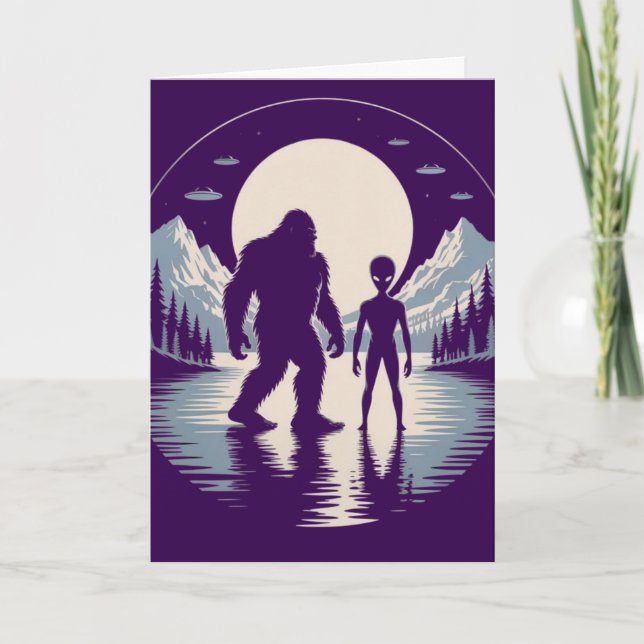 Bigfoot Alien UFO Paranormal Mötet Julkort  Helgkort (Framsida)